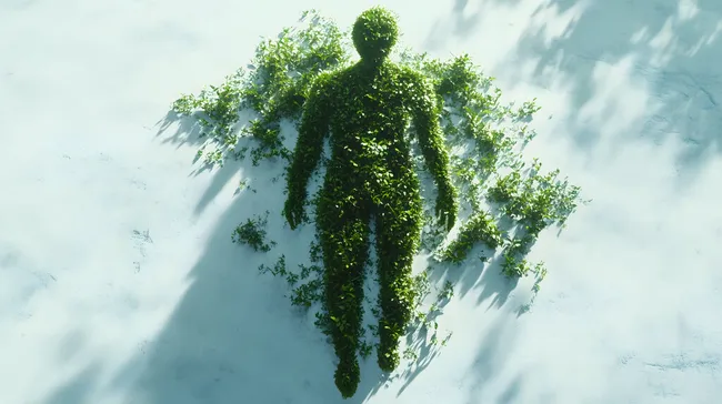 Organische menschliche Figur aus Blättern und Zweigen