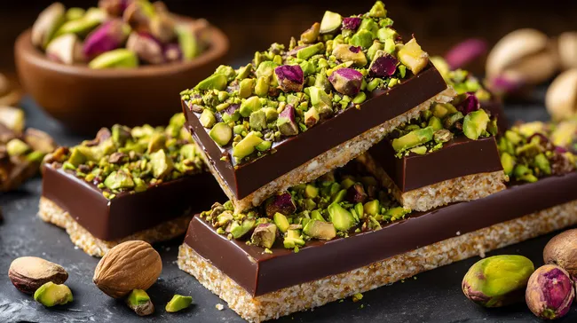 Orientalischer Schokoriegel mit Pistaziendekor