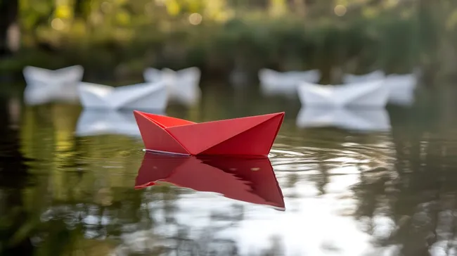 Origami-Boote auf ruhigem Teich