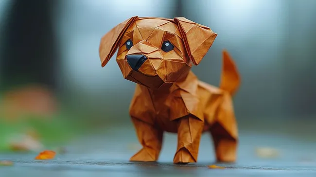 Origami-Hund in natürlichen Farben