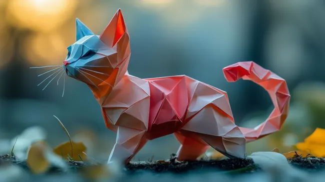 Origami-Katze auf moosiger Oberfläche