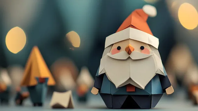 Origami-Weihnachtsmann mit Elfenfiguren