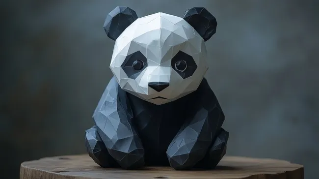 Originelle Origami-Panda-Skulptur in Schwarz-Weiß