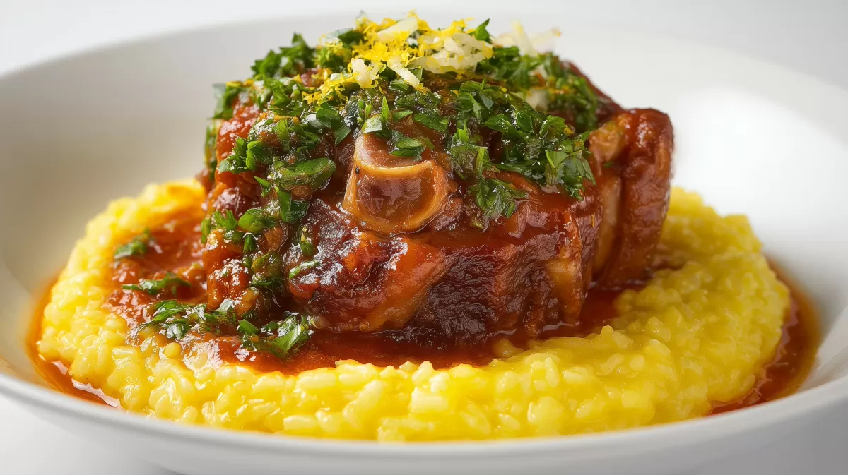 Ossobuco mit Gremolata auf safrangelhem Risotto