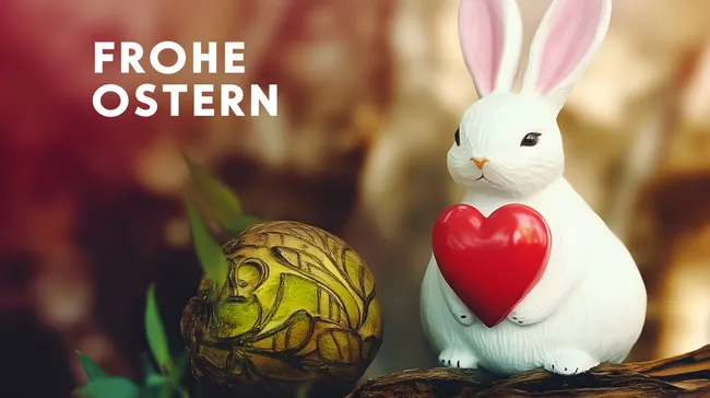 Osterdekor mit Hase, Herz und Ei im Wald