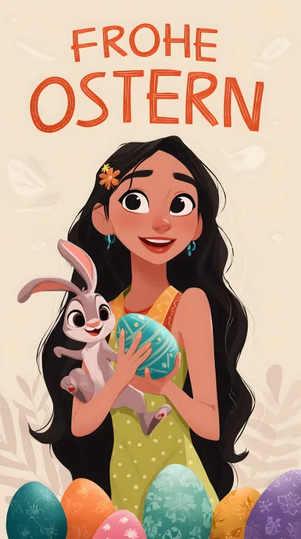 Osterfest mit Mädchen und Hasen in Illustration