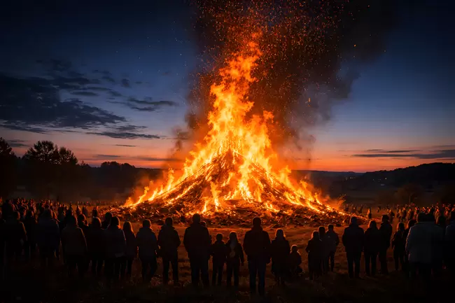 Osterfeuer im Sonnenuntergang