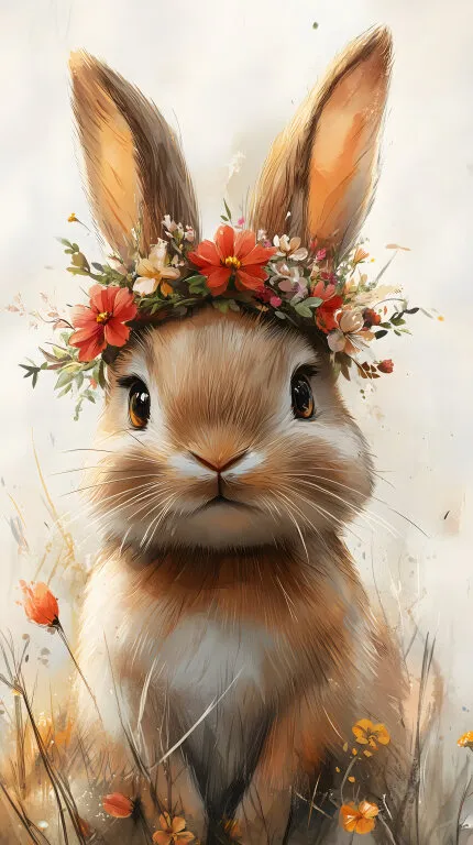 Osterhase mit Blumenkranz - Illustration