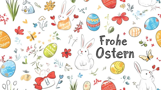 Osterhasen, Eier und Blumen - Frohe Ostern Hintergrund