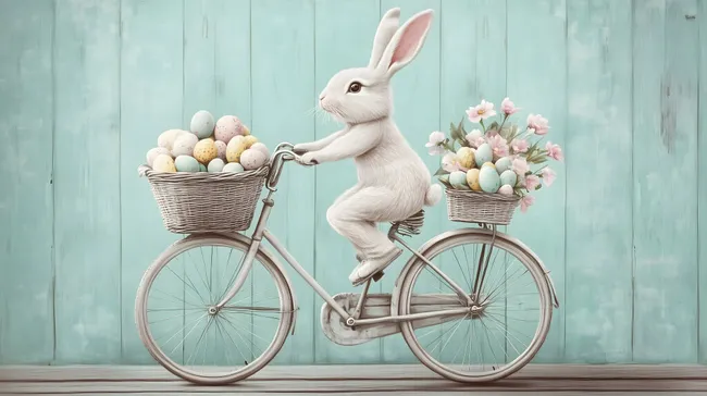 Osterhasen-Fahrrad mit Ostereier-Korb