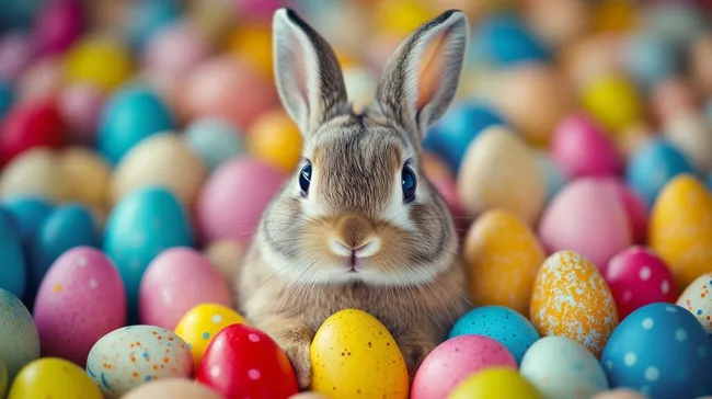 Osterhasen-Foto mit bunten Eiern