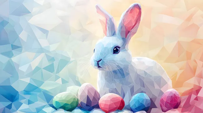 Osterhasen-Illustration im Polygonstil mit bunten Eiern