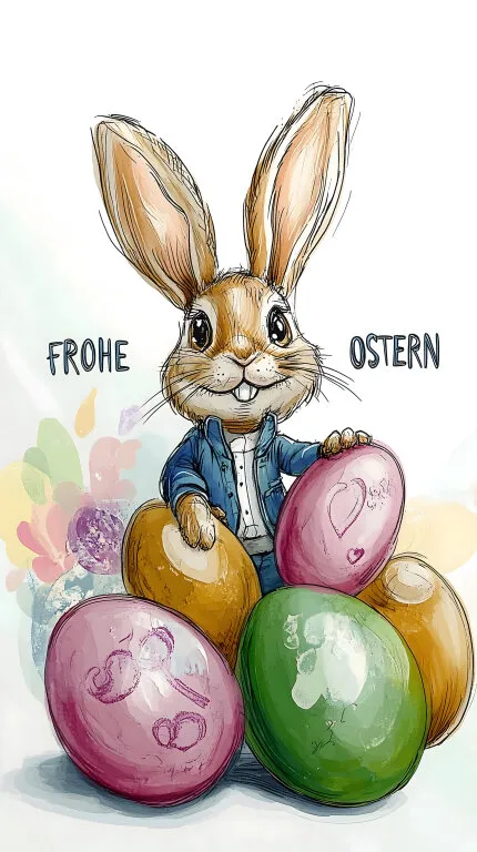 Osterhasen-Illustration mit bunten Eiern