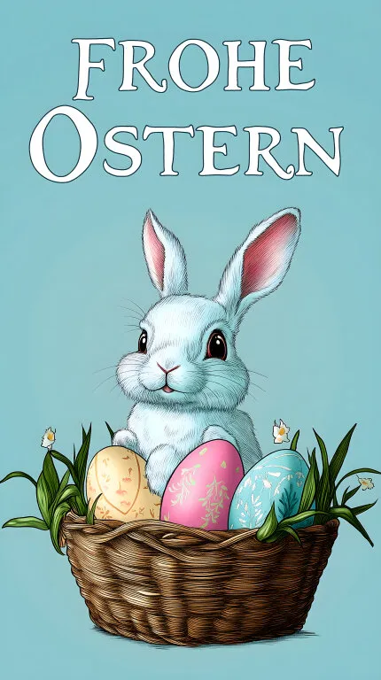 Osterhasen-Motiv mit Eierkörbe und Blumen