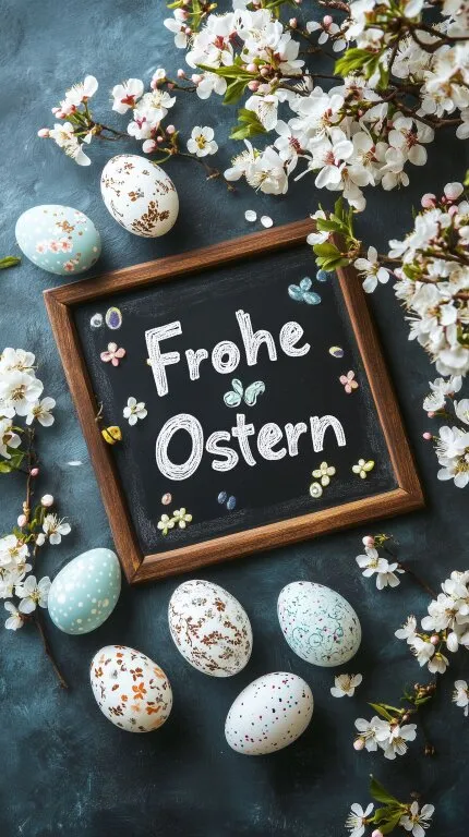 Ostern-Dekorationsplakat mit Blüten und Eiern