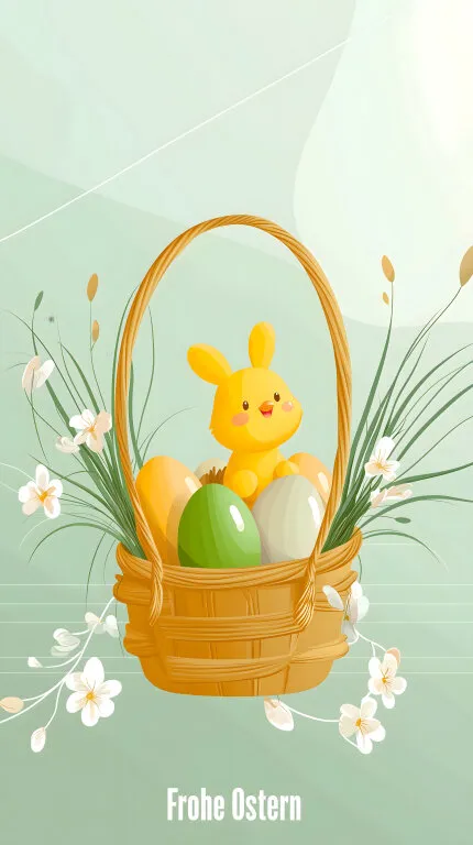 Osternest mit Hase und bunten Eiern