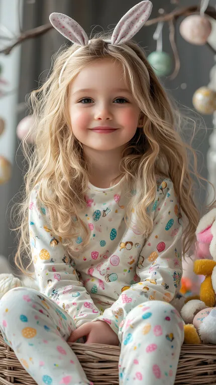 Osterstimmung mit niedlichem Mädchen und Hasenohren