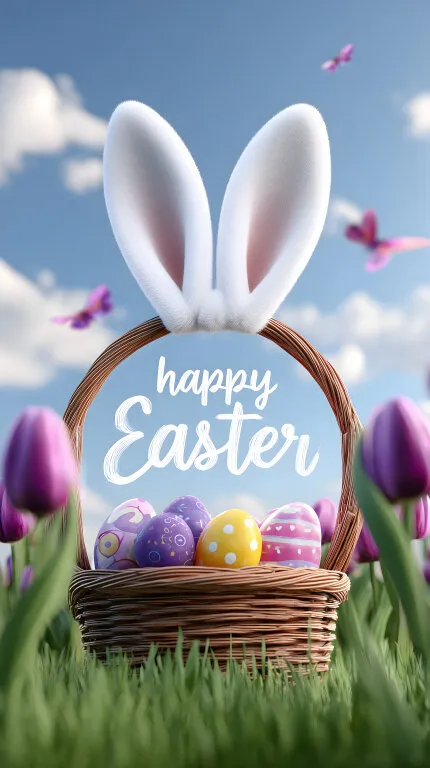 Ostertafel mit Hasenohren und Ostereiern