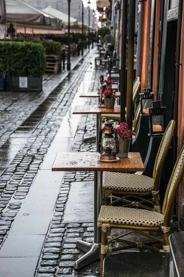 Outdoor cafe during rain in Copenhagen