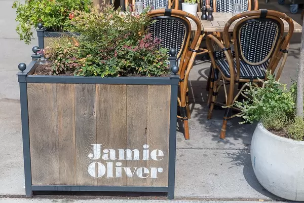 Outside Tables of Jamie Oliver Restaurant Jamie's Italian Vienna Downtown in Vienna, Austria