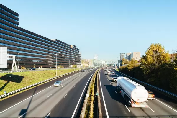 Overlook of A5 highway entering the city of Amsterdam