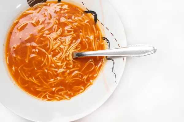 Overview of domestic Tomato Soup served in the plate