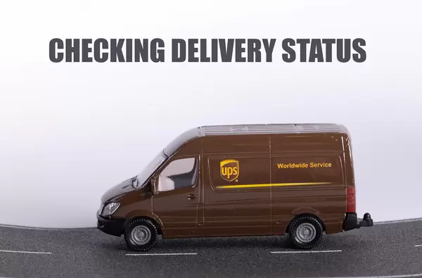 Package Delivery Truck with Checking delivery status text