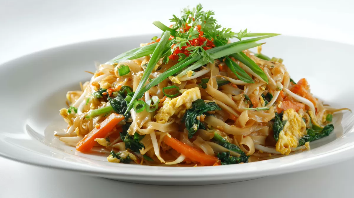 Pad Thai mit Gemüse, Ei und Reisnudeln
