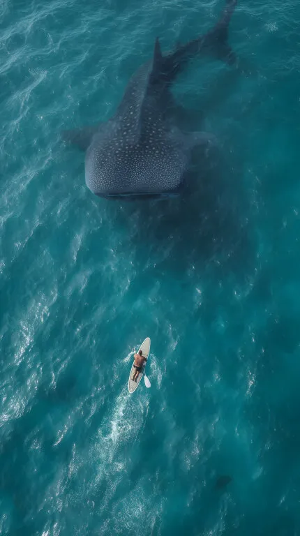 Paddler trifft auf Walhai im türkisfarbenen Ozean