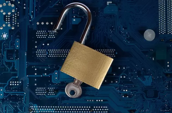 Padlock on computer parts (Flip 2019)