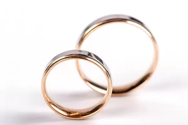Pair of wedding gold rings, close-up