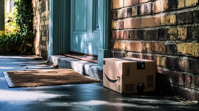 Paket vor der Haustür auf Fußmatte