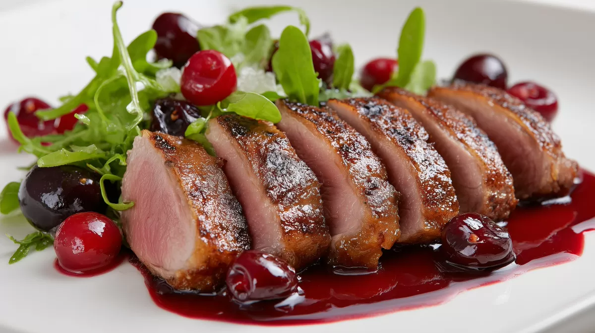 Pan Seared Duck Breast mit Kirschsauce auf Teller
