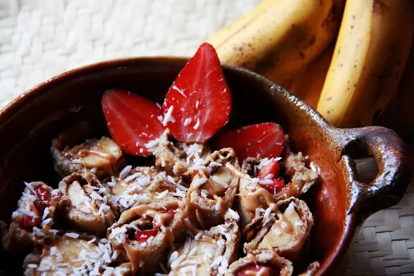 Pancake and fruit rolls