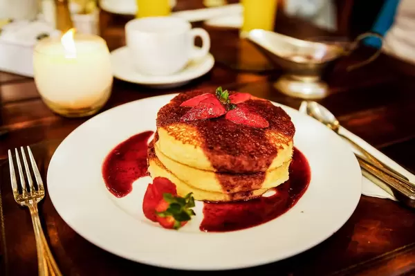 Pancakes on a table setup