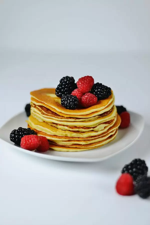 Pancakes with fresh wild Blackberries and Raspberries