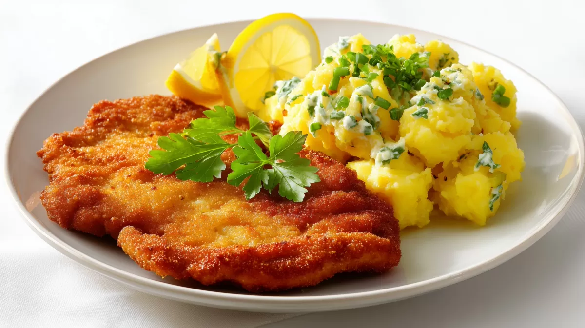 Panierte Schnitzel aus dem Backofen mit Kartoffelsalat