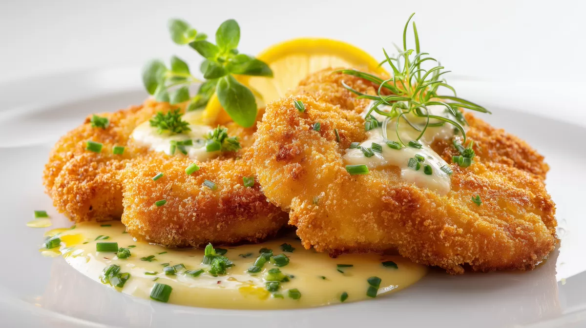 Paniertes Blumenkohlschnitzel mit Kräutersauce