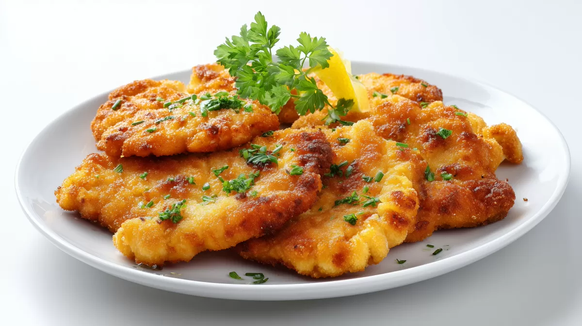 Paniertes Blumenkohlschnitzel mit Petersilie und Zitrone
