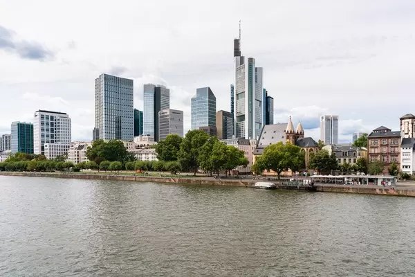 Panorama of Frankfurt, Germany downtown with modern skyscrapers of different banks headquarters