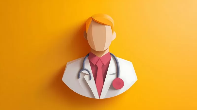 Papercut Arzt Illustration mit Stethoskop auf Orange