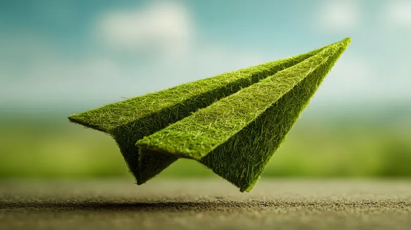 Papierflieger aus Gras auf unscharfem Naturhintergrund