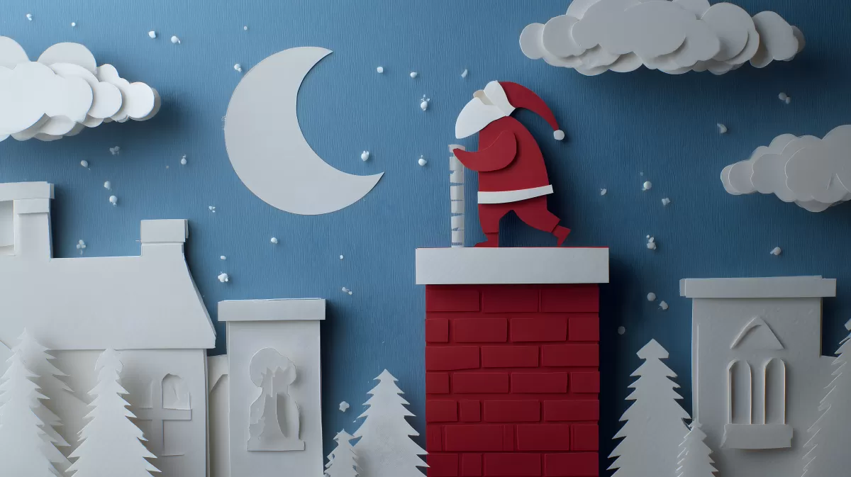 Papierkunst-Winterlandschaft mit Weihnachtsmann