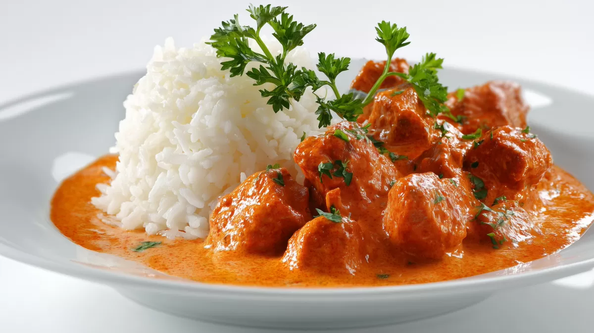 Paprikahähnchen mit Reis in cremiger Paprikasauce