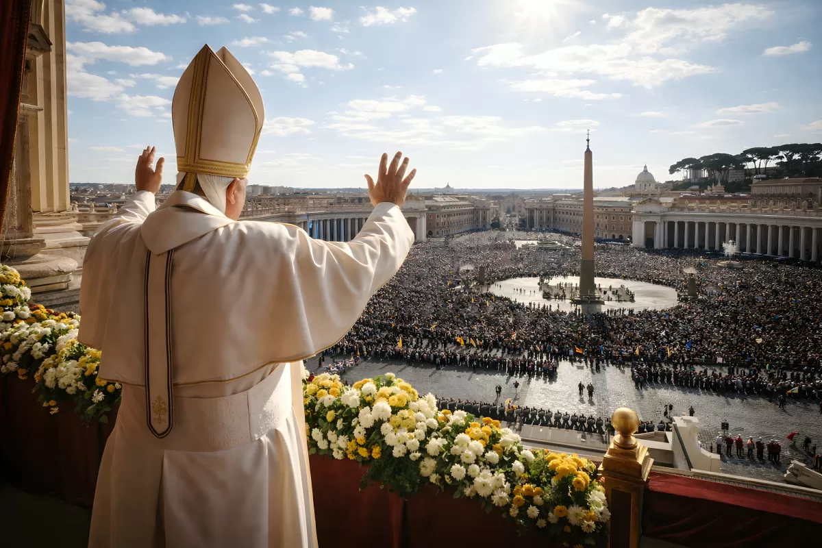 Papst auf Balkon des Petersdoms beim Ostersegen