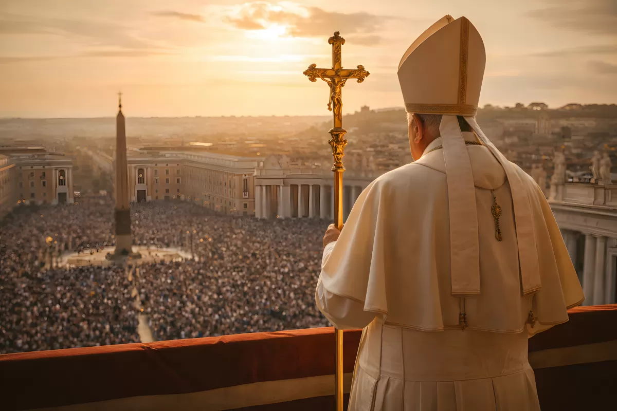 Papst auf Balkon segnet riesige Menschenmenge in Rom