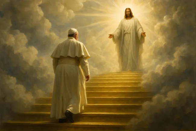 Papst beim Aufstieg zum himmlischen Licht