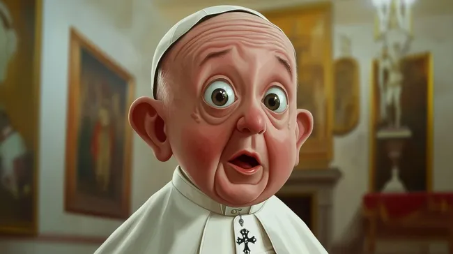 Papst Franziskus als überraschte Cartoon-Figur