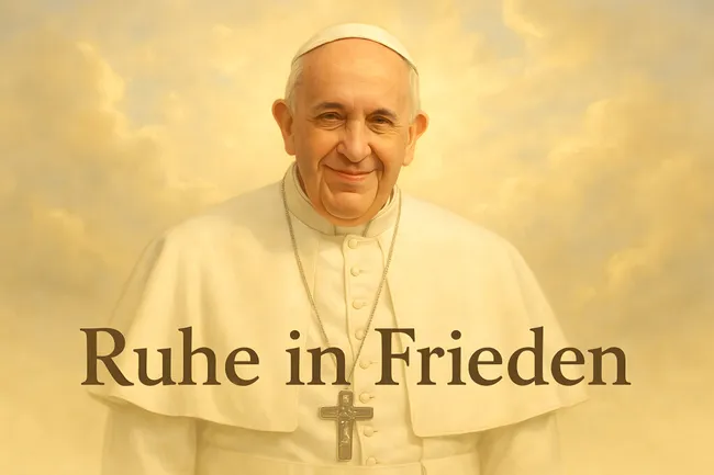 Papst Franziskus im goldenen Licht - Christliches Stockfoto