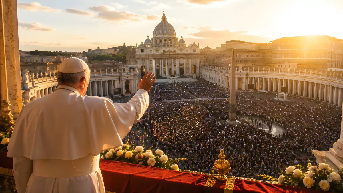 Papst segnet Menschenmenge auf dem Petersplatz Rom